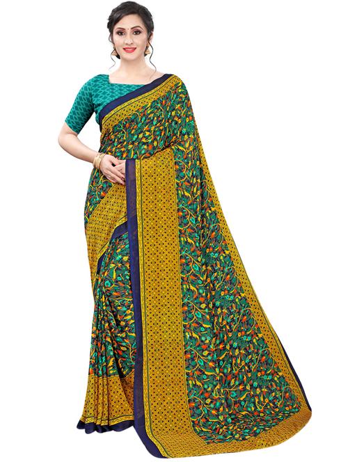 floral printed saree with blouse - 18046201 - Very Small Image - 1