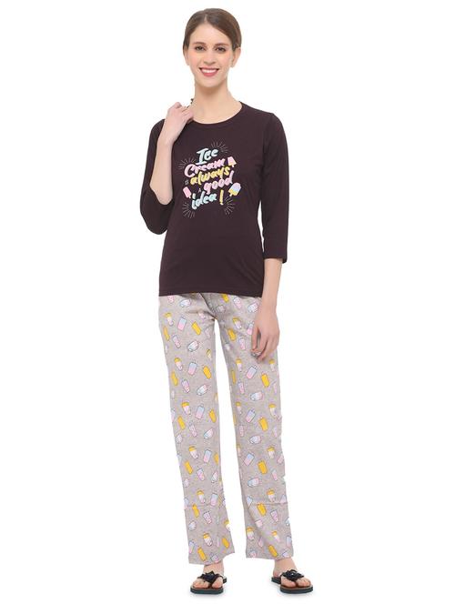 round neck printed nightwear pajama set - 18046247 - Very Small Image - 1