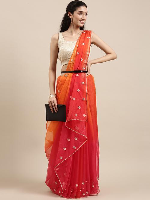 hand embellished ombre saree with blouse - 18046350 - Very Small Image - 1