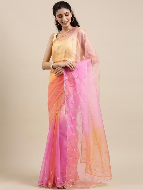 hand embellished ombre saree with blouse - 18046352 - Very Small Image - 1