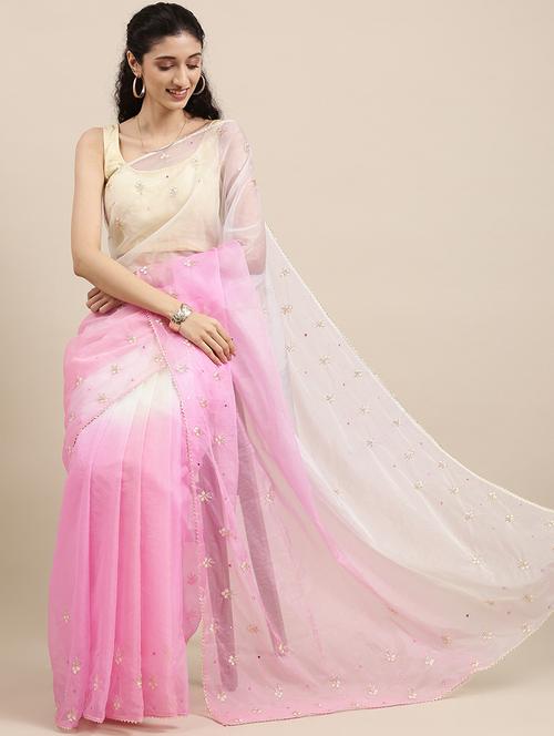 ombre embroidered saree with blouse - 18046353 - Very Small Image - 1