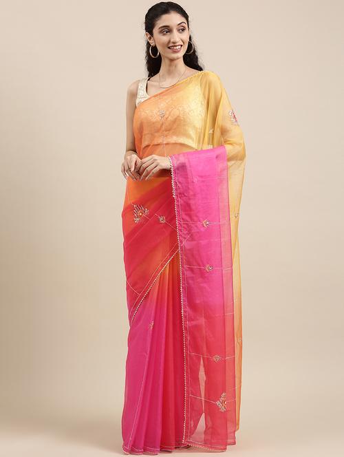 ombre embroidered saree with blouse - 18046355 - Very Small Image - 1