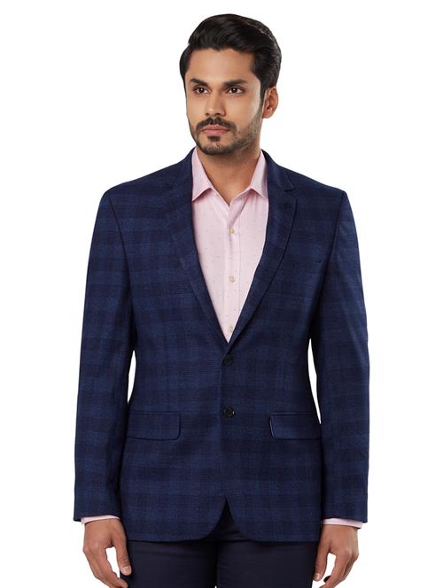 navy blue checkered single breasted formal blazer - 18046375 - Very Small Image - 1