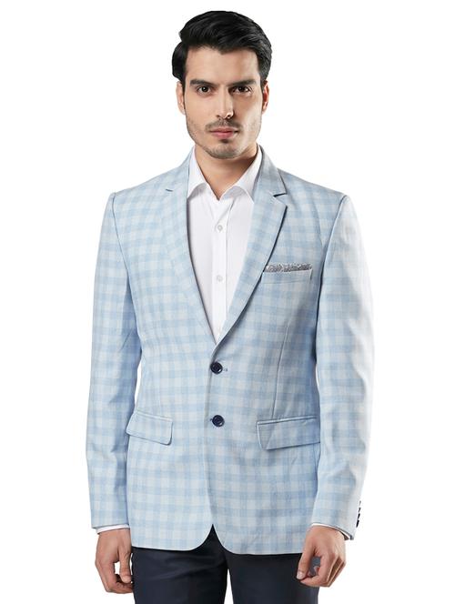 light blue checkered single breasted formal blazer - 18046426 - Very Small Image - 1
