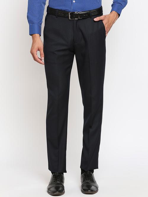 navy blue solid flat front formal trouser - 18046500 - Very Small Image - 1