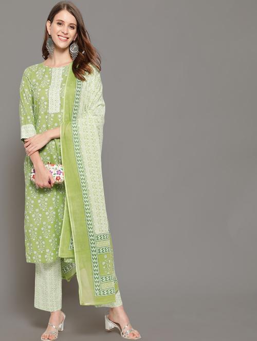 green cotton kurta pant set - 18046524 - Very Small Image - 1