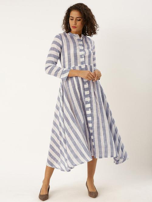 blue asymmetric cotton ethnic dress - 18046638 - Very Small Image - 1