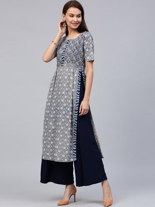 blue cotton straight kurta - 18046642 - Very Small Image - 1