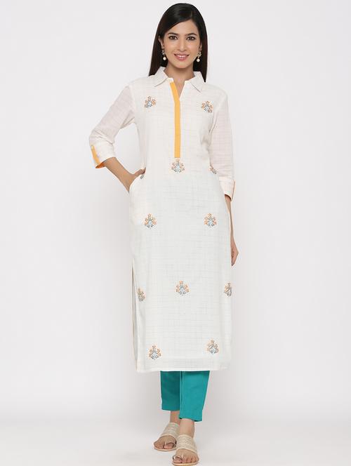 offwhite cotton straight kurta - 18046652 - Very Small Image - 1