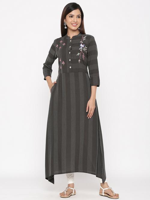 black viscose flared kurta - 18046656 - Very Small Image - 1