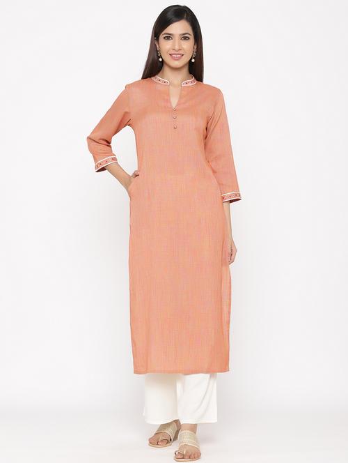 orange rayon straight kurta - 18046663 - Very Small Image - 1