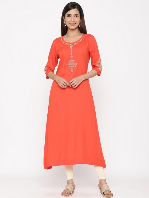 orange color a-line women kurta set - 18046686 - Very Small Image - 1