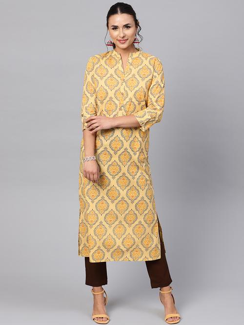 yellow color printed kurta set - 18046691 - Very Small Image - 1