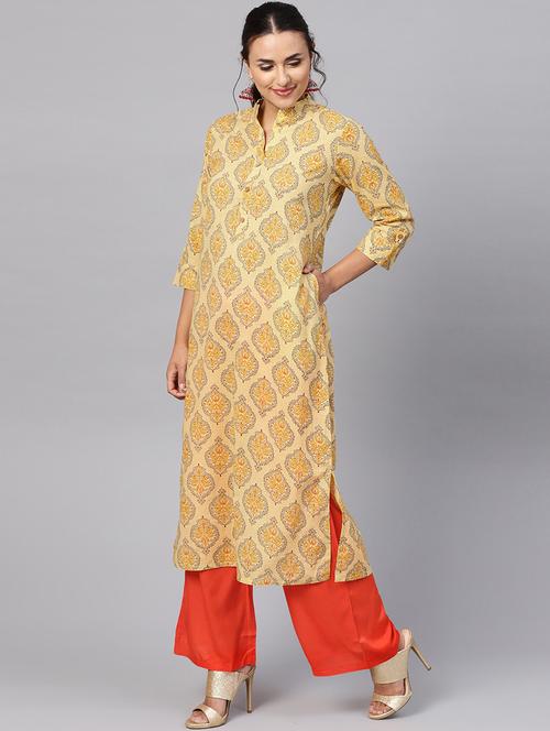 yellow color printed kurta with pant - 18046693 - Very Small Image - 1