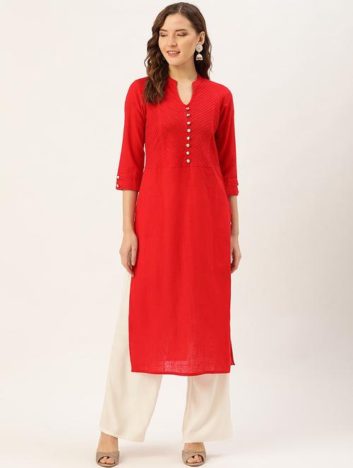 red color straight kurta with palazzo pant - 18046703 - Very Small Image - 1