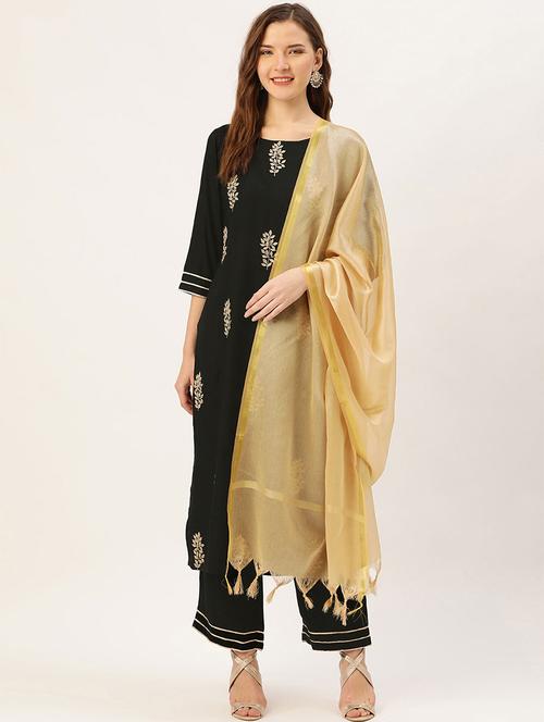 black color straight kurta with palazzo pant & dupatta - 18046704 - Very Small Image - 1