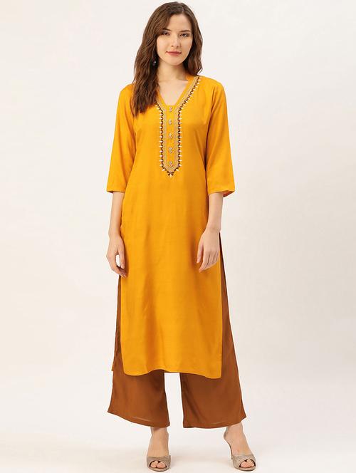 yellow color straight kurta with palazzo pant - 18046710 - Very Small Image - 1