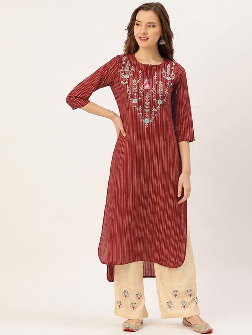 red color straight kurta with palazzo pant - 18046712 - Very Small Image - 1