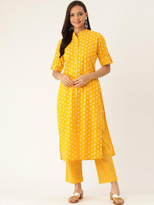 yellow color straight kurti with palazzo pant - 18046716 - Very Small Image - 1