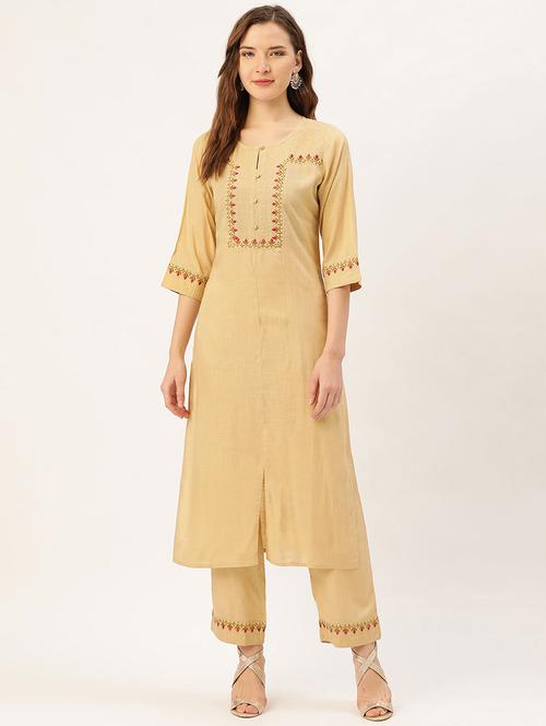 beige color cotton kurti set with palazzo pant - 18046752 - Very Small Image - 1