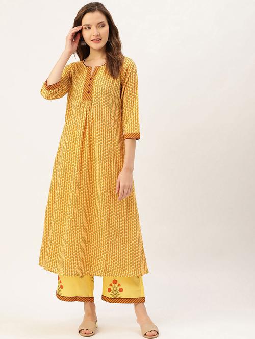 yellow color cotton kurti set with palazzo pant - 18046764 - Very Small Image - 1