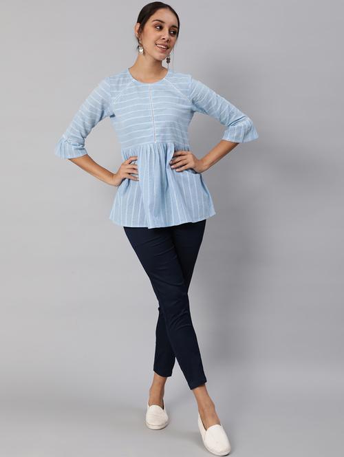 blue color cotton kurta - 18046775 - Very Small Image - 1