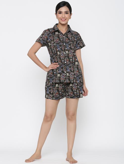 black cotton women nightwear set - 18046788 - Very Small Image - 1