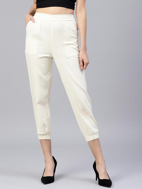 offwhite cotton straight tapered pant - 18046797 - Very Small Image - 1