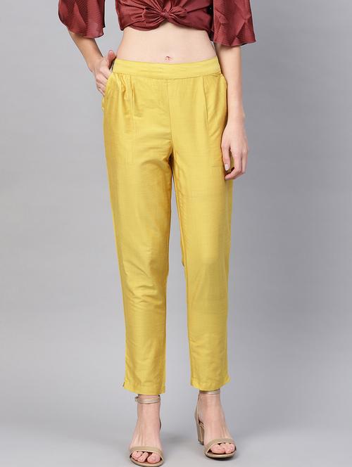 yellow cotton straight tapered pant - 18046807 - Very Small Image - 1