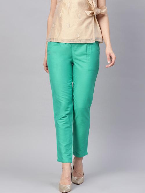 green cotton straight tapered pant - 18046809 - Very Small Image - 1
