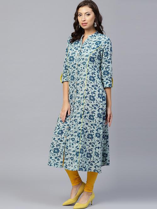 blue cotton aline kurta - 18046832 - Very Small Image - 1