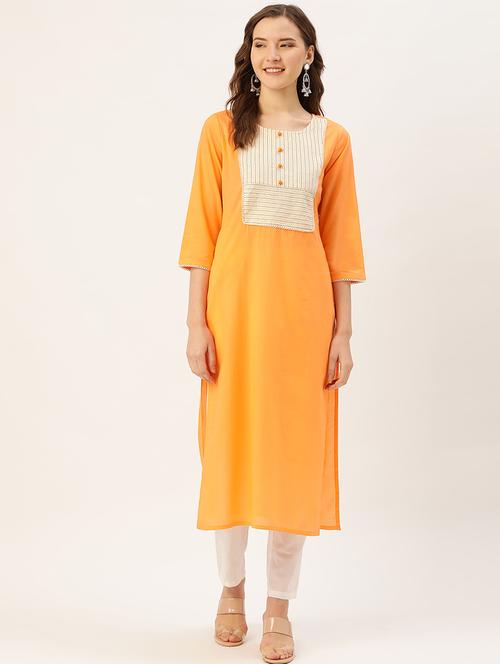 yellow cotton straight kurta - 18046836 - Very Small Image - 1