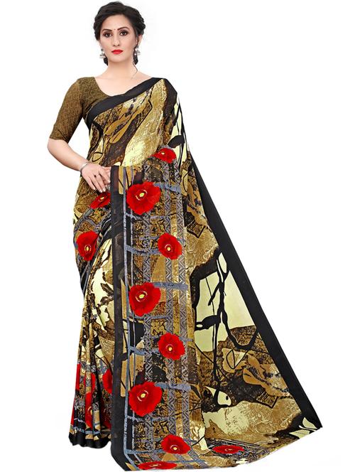 floral printed saree with blouse - 18046863 - Very Small Image - 1