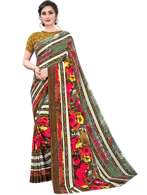floral printed saree with blouse - 18046864 - Very Small Image - 1