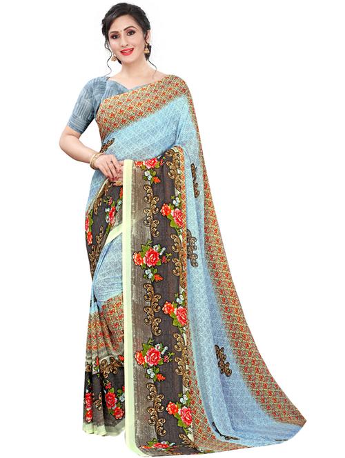 floral printed saree with blouse - 18046868 - Very Small Image - 1
