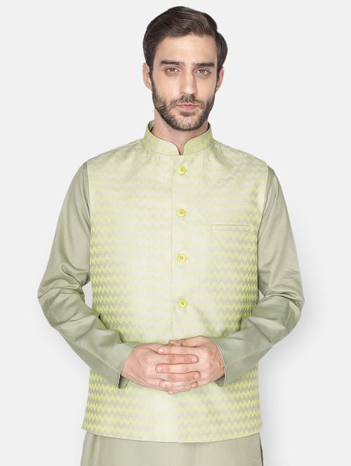 lime green geometric print nehru jacket - 18046989 - Very Small Image - 1
