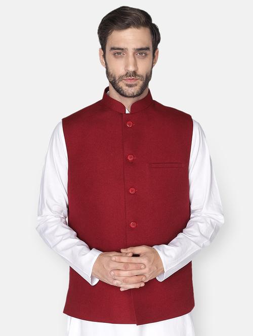 red solid nehru jacket - 18046995 - Very Small Image - 1