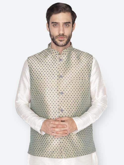 grey printed nehru jacket - 18047015 - Very Small Image - 1