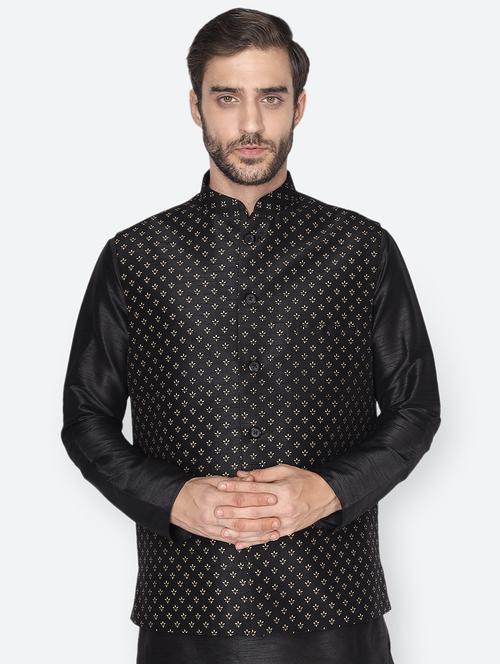 black printed nehru jacket - 18047020 - Very Small Image - 1