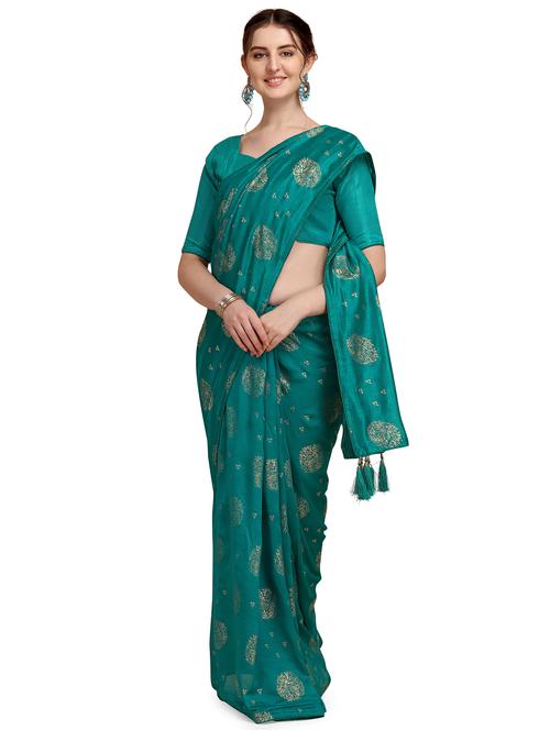 foil printed saree with blouse - 18047045 - Very Small Image - 1