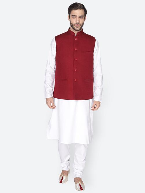 solid kurta pyjama ethnic wear set with jacket - 18047245 - Very Small Image - 1