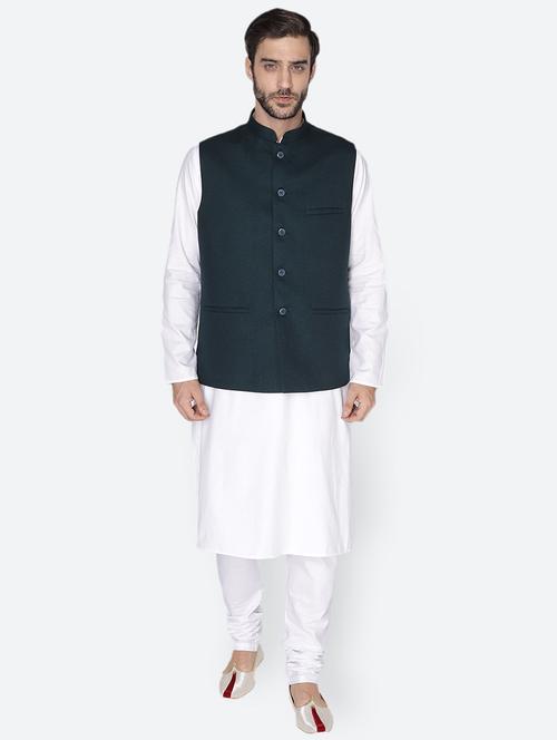 solid kurta pyjama ethnic wear set with jacket - 18047247 - Very Small Image - 1