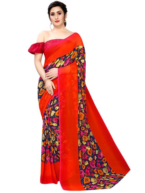 floral printed saree with blouse - 18047477 - Very Small Image - 1
