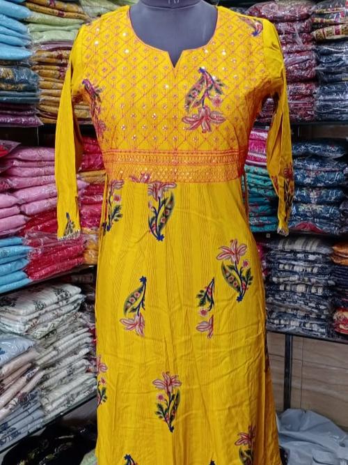 ladies gowns rayon print 1 pieces - 18047481 - Very Small Image - 1