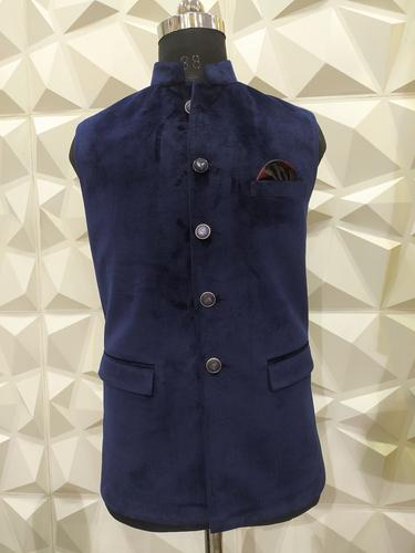 velvet gold nehru jacket - 18047737 - Very Small Image - 1