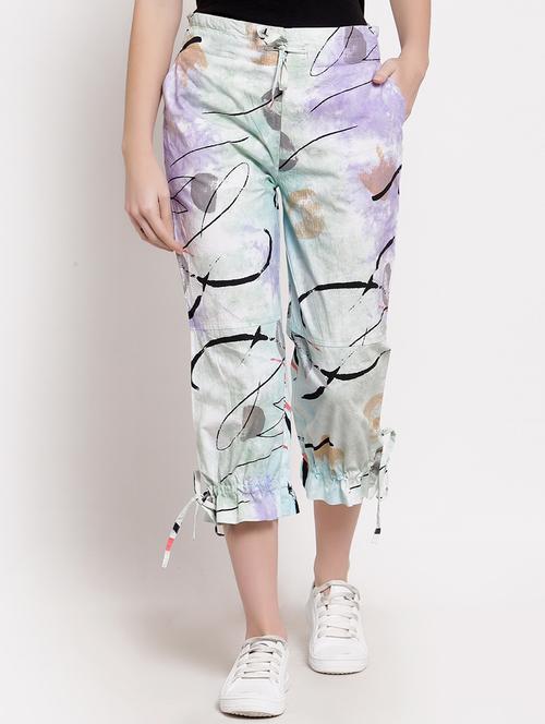 drawstring waist printed cropped trouser - 18047782 - Very Small Image - 1