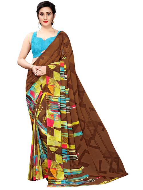 abstract printed saree with blouse - 18047925 - Very Small Image - 1