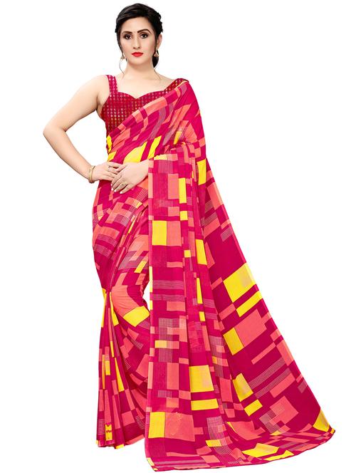 geometric printed saree with blouse - 18047971 - Very Small Image - 1