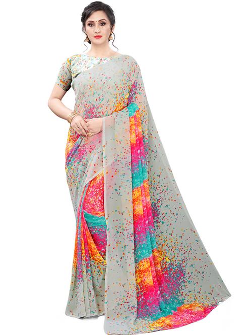 abstract printed saree with blouse - 18048322 - Very Small Image - 1
