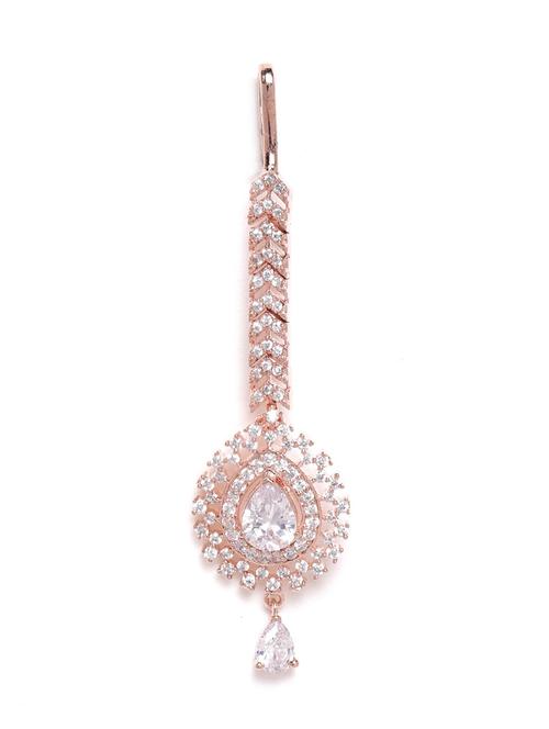rose gold-plated cz stone-studded handcrafted maang tika - 18048327 - Very Small Image - 1